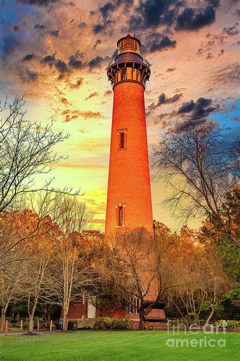 Corolla Lighthouse and Sunset Sky vert Photograph by Dan Carmichael ...