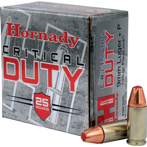 Hornady Critical Duty 9mm +P, 135gr, FlexLock HP, 25 Rounds – Liberty Guns