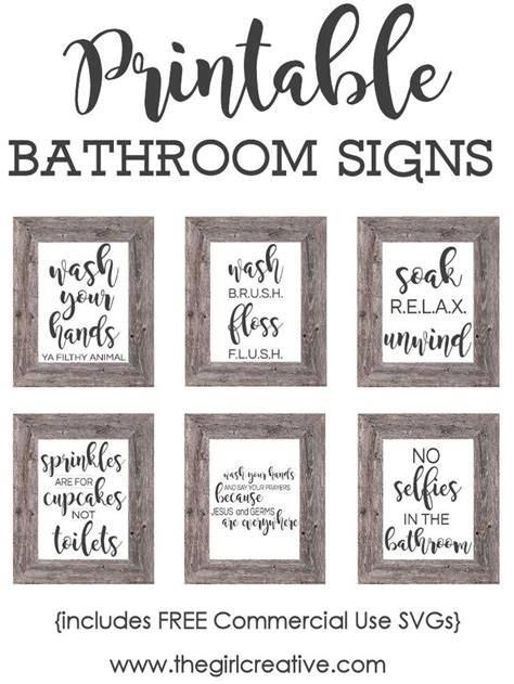 Printable Bathroom Signs + SVGs | Bathroom printables, Printable ...