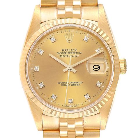 Rolex Datejust 36 Yellow Gold Diamond Dial Automatic Mens Watch 16238 ...