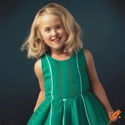 Haley joel osment in an emerald green and electric blue argyle dress, smiling sweetly on Craiyon