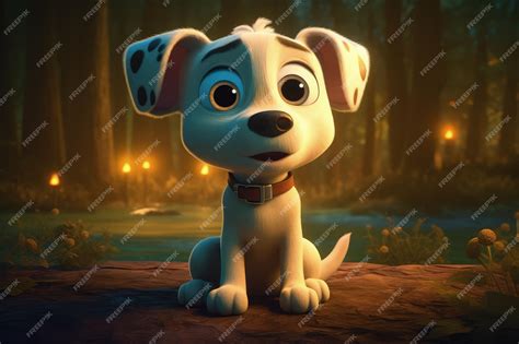 Premium AI Image | Cute Cartoon Dog With Very Big Eyes And Pitying Gaze A Forest With A Glowing ...