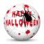 White Sphere with Red "Happy Halloween" Lettering, Blood Drops and Black Spider on Cobweb ...