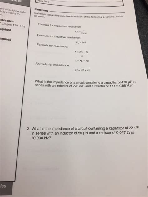 Solved Solve for capacitive reactance in each of the | Chegg.com