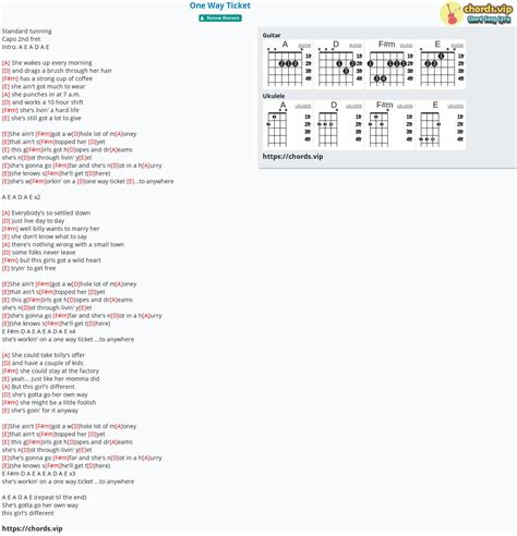Chord: One Way Ticket - Ronna Reeves - tab, song lyric, sheet, guitar, ukulele | chords.vip