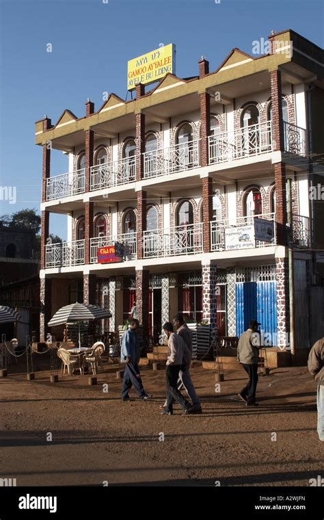 Ayele building with people walking in Nekemte town western Ethiopia Africa Stock Photo - Alamy