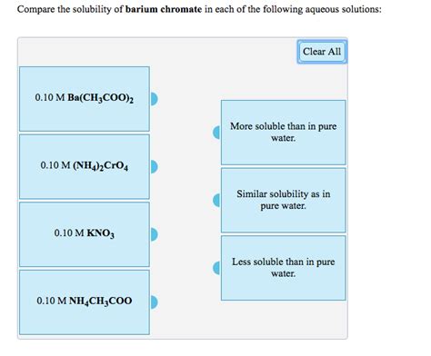 Solved Compare the solubility of barium chromate in each of | Chegg.com