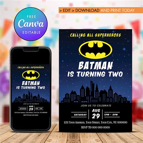 Batman Birthday Invitation, superheroes Birthday Invitation - Inspire ...