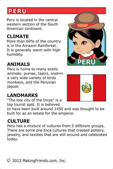 MakingFriends Facts about Peru Printable Thinking Day fact card for our passports. Perfect if ...