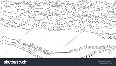 Traditional Drawing Clouds Mountains Vector Stock Vector (Royalty Free) 2173428373 | Shutterstock