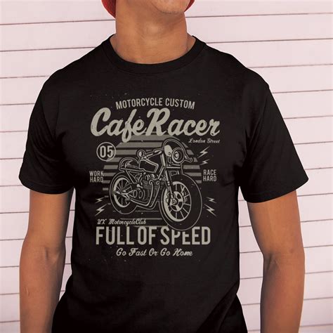 Cafe Racer Full of Speed Motorcycle Retro T Shirt Vintage 100% Cotton Tees Round Neck Awesome ...