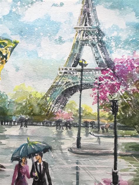 Paris Watercolor painting rainy street Paris painting city | Etsy