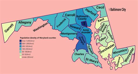 Population density of Maryland counties | Maryland, Allegany, County