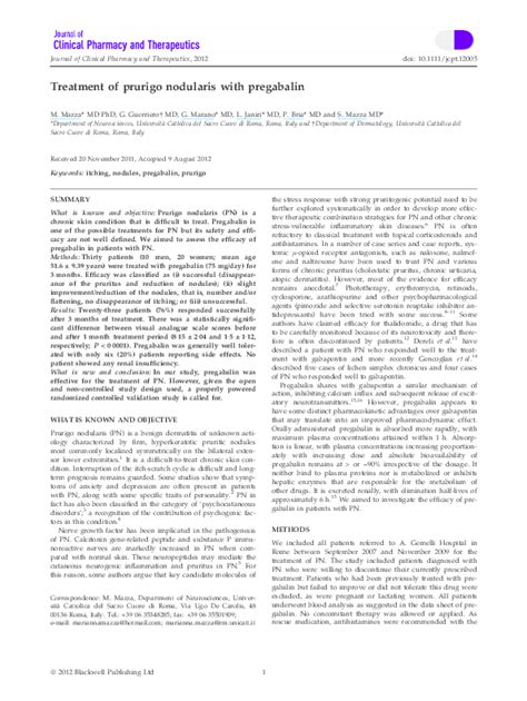 (PDF) Treatment of prurigo nodularis with pregabalin | Salvatore Mazza - Academia.edu