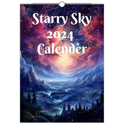 Starry Sky 2024 Wall Calendars Galaxy Starry Night Sky Pink Purple Blue ...