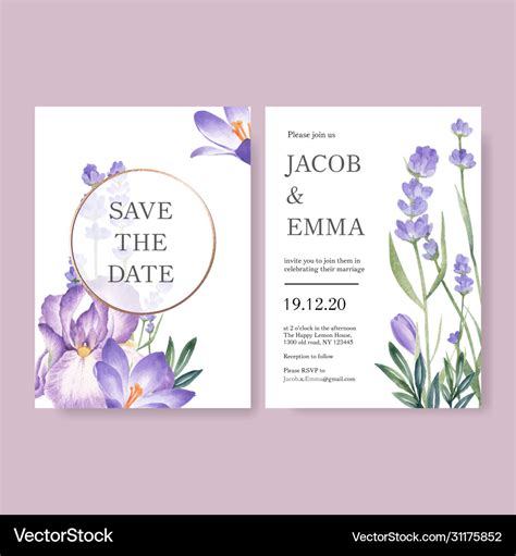 Winter bloom wedding card design with lavender Vector Image