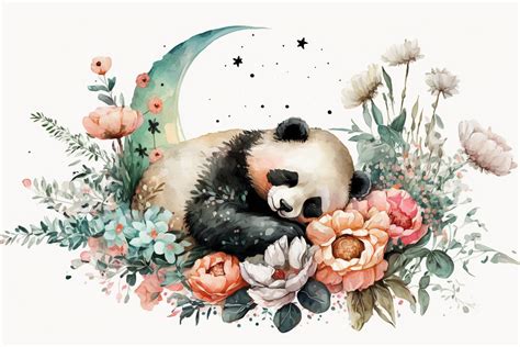 Watercolor Cute Panda Sleeping on Moon 2 Graphic by 1xMerch · Creative Fabrica