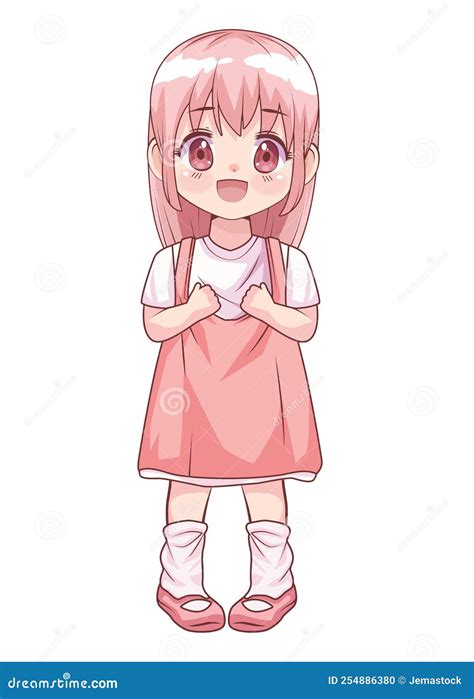 Little girl with pink hair stock vector. Illustration of stand - 254886380