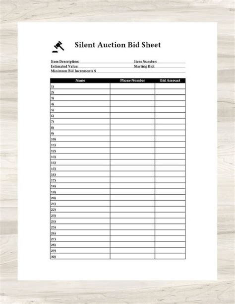 Printable Silent Auction Bid Sheet-great for Charity/school | Etsy