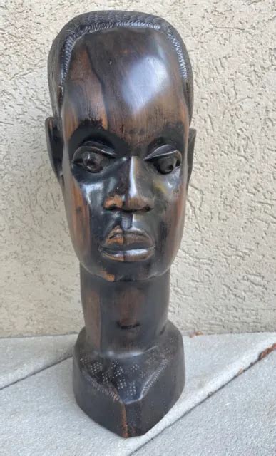 VINTAGE AFRICAN HAND Carved Ebony Wood Sculpture Male Head Bust 12'' Tall $250.00 - PicClick