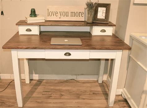 Awesome white desk with wood top | White distressed desk, White desks, White desk office