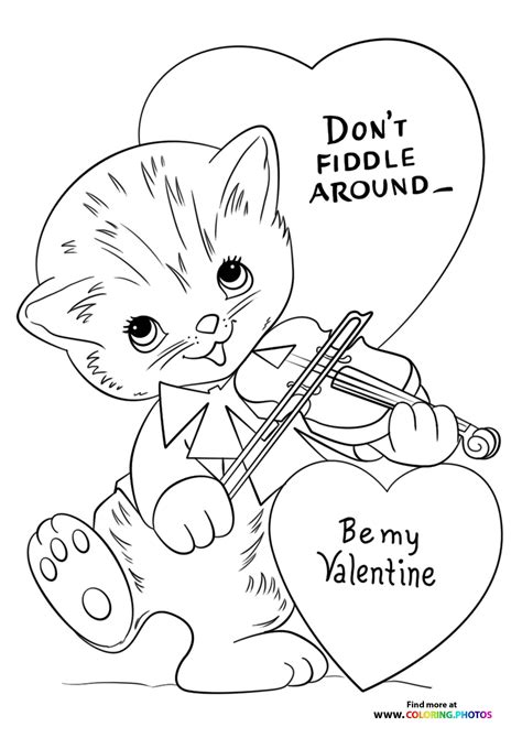 Valentines cat playing violin - Coloring Pages for kids