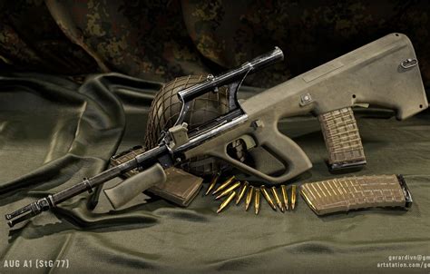 Wallpaper rendering, weapons, machine, rifle, weapon, render, custom, render, 3d art, AUG ...