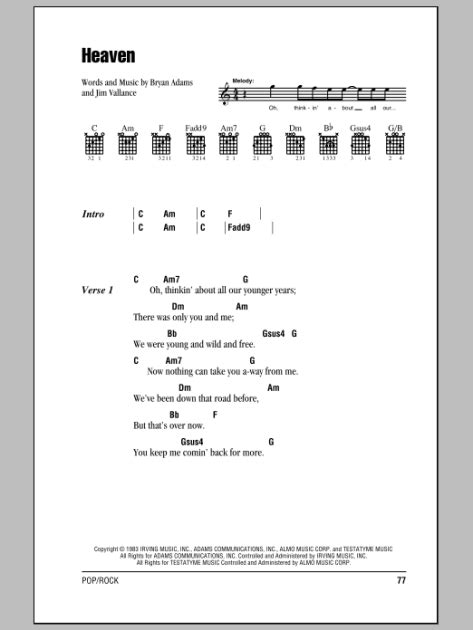 Heaven - Guitar Chords/Lyrics | zZounds