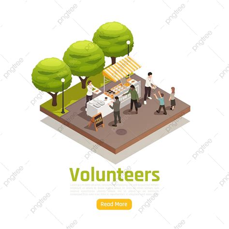 Charity Donation Volunteering Isometric Background With Read More Button Editable Text And ...