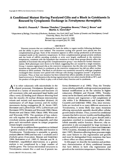 (PDF) A Conditional Mutant Having Paralyzed Cilia and a Block in ...