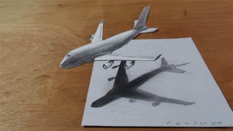Drawing Airplane - How to Draw 3D Airplane, Boeing 747 - 3D Flight Illusion - YouTube