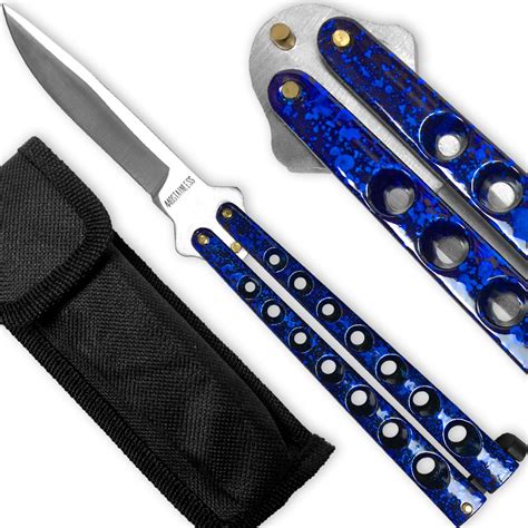 Scoundrel Alloy Balisong Butterfly Knife Blue & Black Matrix Handle - Edge Import