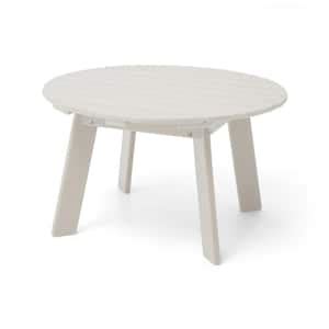 WIAWG 32 in. Gray-White Outdoor Coffee Table Round HDPE Table w/Umbrella Hole Weather Resistant ...