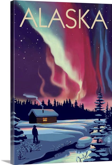 Alaska - Northern Lights and Cabin: Retro Travel Poster | Vintage ...