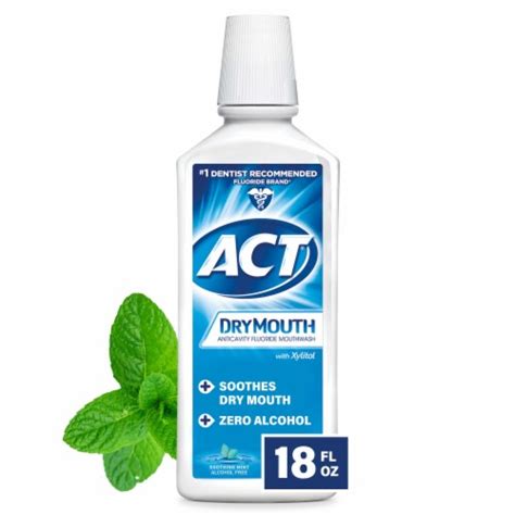 ACT Dry Mouth Anticavity Fluoride Soothing Mint Xylitol Mouthwash, 18 ...