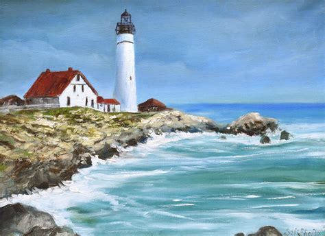 Lighthouse Oil Painting on Canvas Seascape Wall Art, Portland Head Light, Maine Original Artwork ...