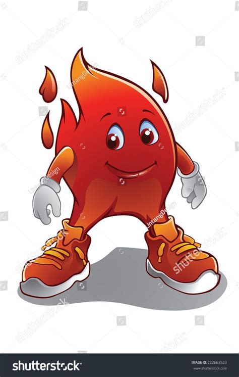 A Flame or fire cartoon character isolated on white background. Happy ...