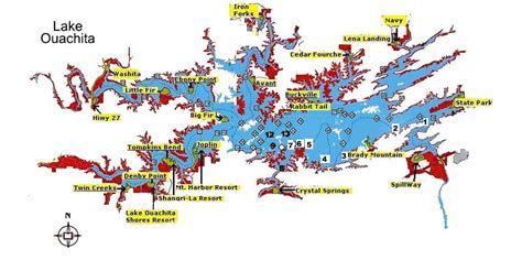 Point Map of Lake Ouachita | 湖, パーフェクト