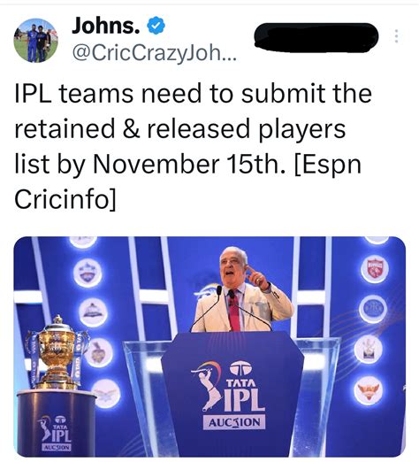 IPL teams need to submit their final Retention List on 15 November : r/ipl