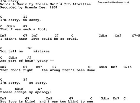 Song lyrics with guitar chords for I'm Sorry - Brenda Lee, 1960