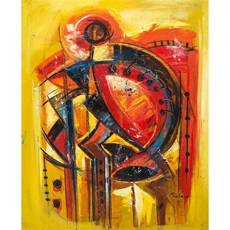 an abstract painting with yellow and red colors