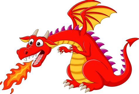 Cartoon red dragon spitting fire 5332331 Vector Art at Vecteezy