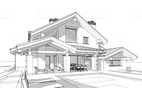 3D render sketch of modern cozy house in chalet style for sale or... | Dream house drawing, Cozy ...