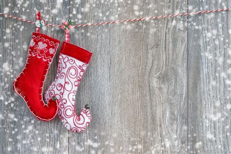 Christmas Background. Colorful Christmas Socks on Wooden Background. Copy Space, Top View. Stock ...