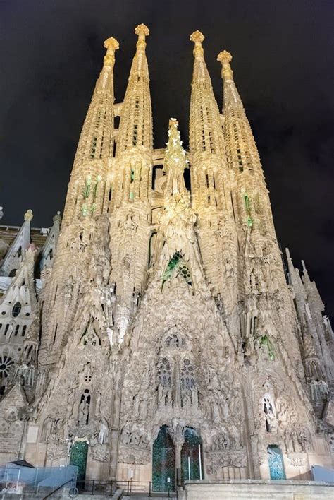 Nativity Facade of Sagrada Familia by Night, Barcelona, Catalonia, Spain Editorial Photo - Image ...