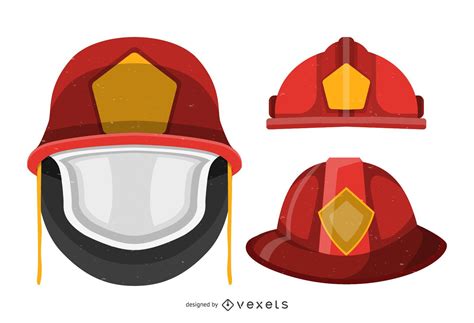 Fireman Isolated Helmet Set Vector Download