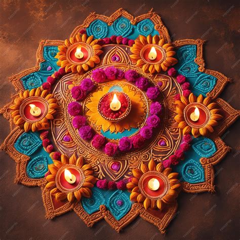 Premium AI Image | Diwali Decoration Diya Rangoli Flowers