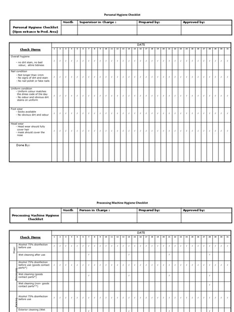 Printable Daily Personal Hygiene Checklist