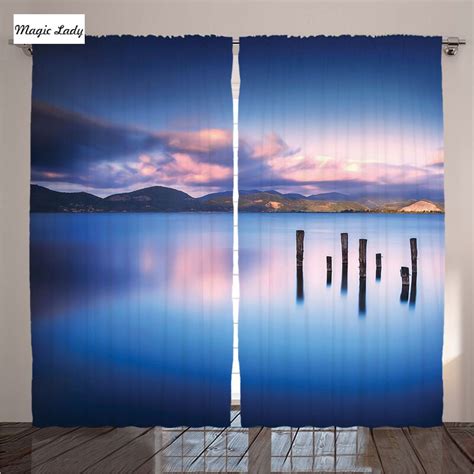 Sheer Purple Curtains Living Room Bedroom Wooden Pier Tops Lake Sunset ...