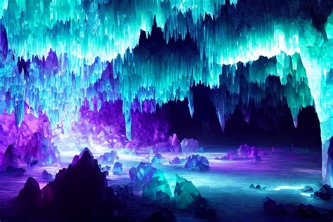 prompthunt: An ethereal crystal cave system, green blue and purple glowing quartz crystals ...